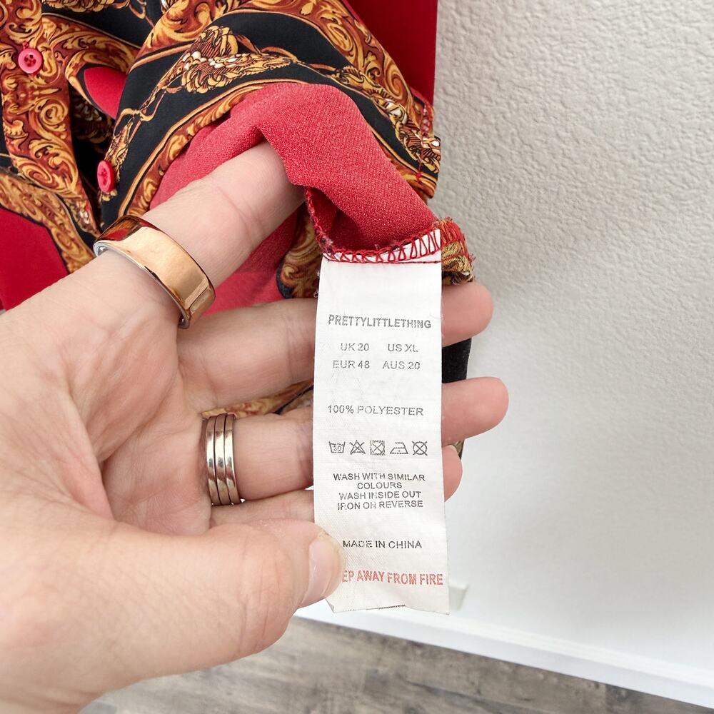 [PrettyLittleThing] Red Baroque Scarf Print Oversized Button Down Shirt Size XL - Picture 10 of 10